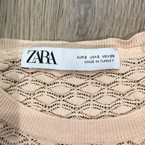 ZARA Textured Crop Ruffle Short Sleeve Sweater Top in Blush Pink sz S - EUC - Picture 9 of 11